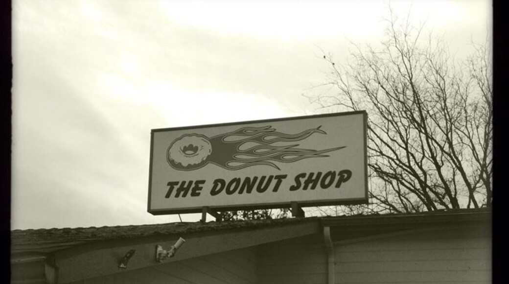 Strange back alley 50's style run down diner/donut shop