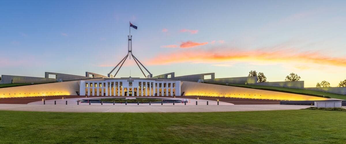 Parliament house Canberra Australia at Sunset