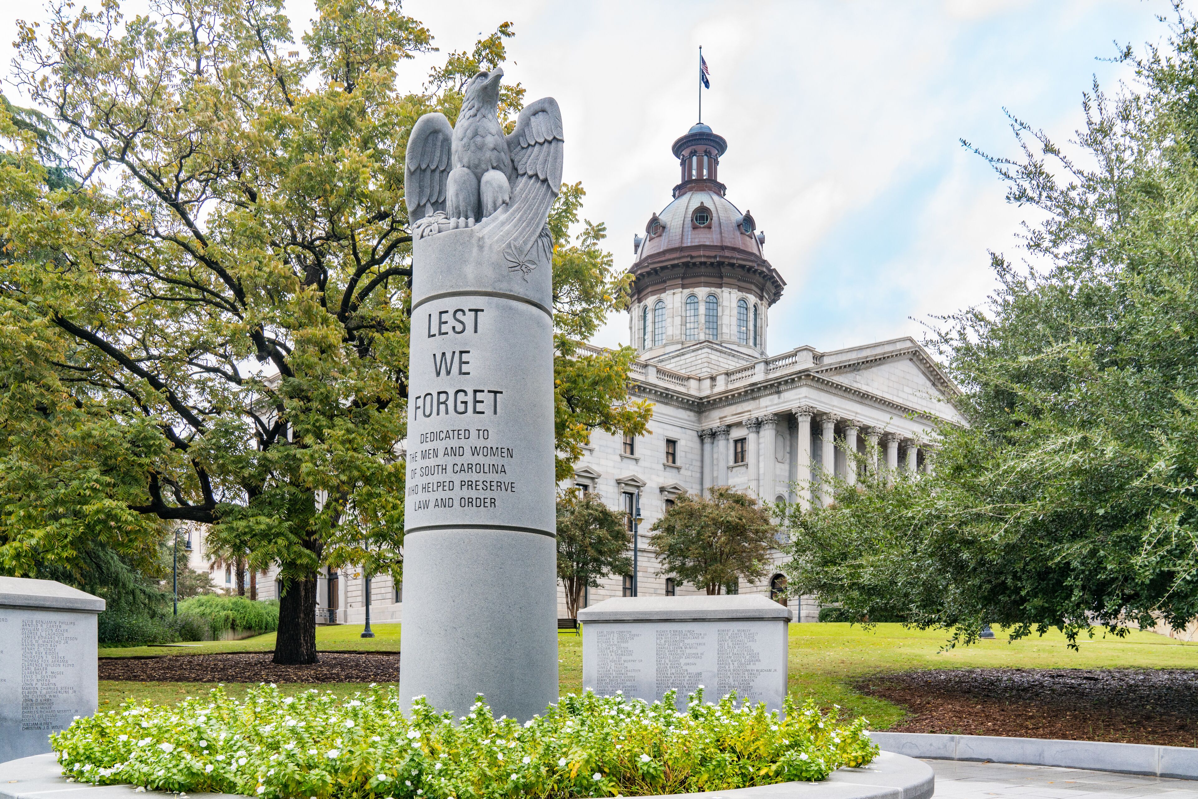 Columbia, SC - November 2, 2018: South Carolina Law Enforcement Officers Memorial on the grounds of the capitol building in Columbia