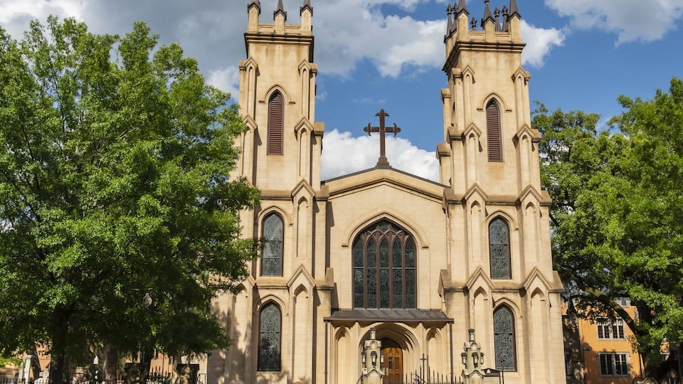 A large church with two towers and a central entrance.