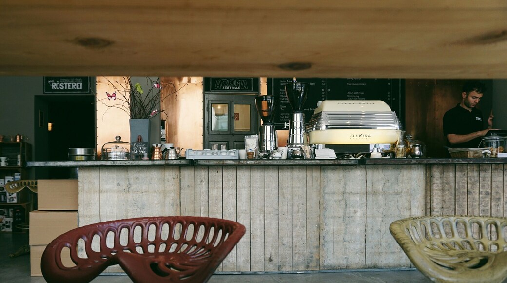 I love how most cafes and restaurants in Dusseldorf (maybe all of Germany?) have outdoor seating.
Die Rostmeister was beautifully industrial and I loved their interior but we ended up sitting outside because it felt so good. We asked a neighbor and learned that when spring hits, everyone sits outside for coffee, drinks, and meals. Great spot to chat over a delicious latte.