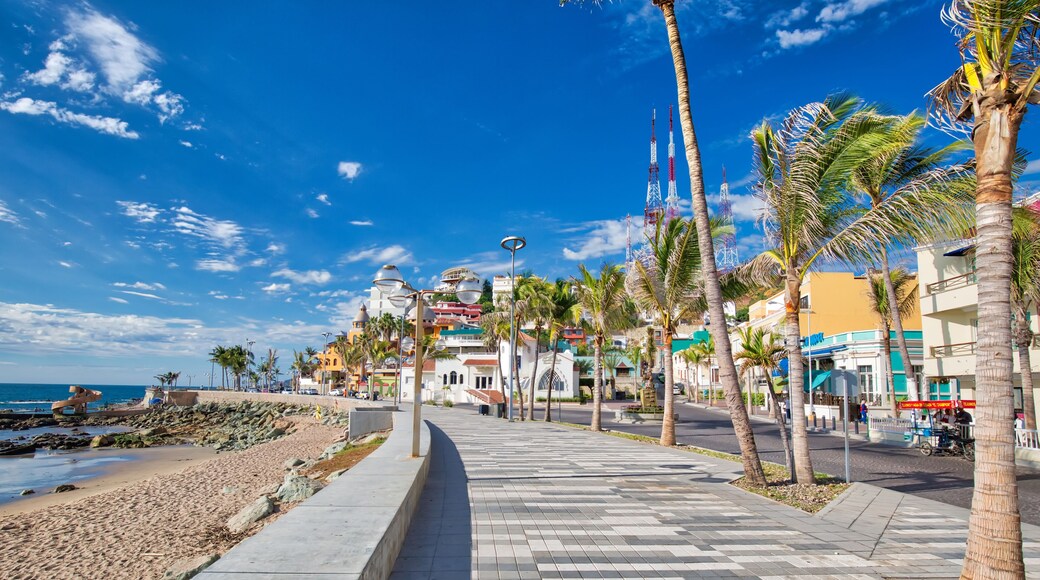 Mazatlan, Mexico-10 April, 2019: Famous Mazatlan sea promenade (El Malecon) with ocean lookouts and scenic landscapes