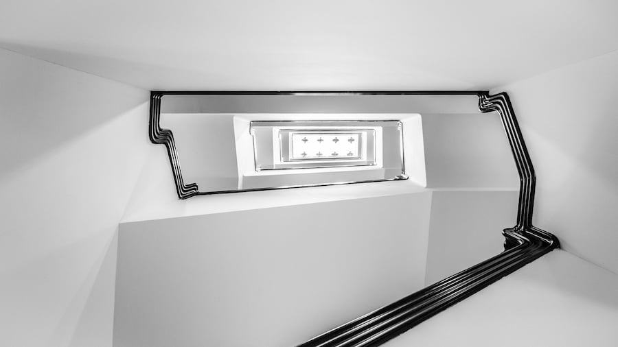 Spiral staircase at the Sociëteit de Witte building, part of the Mauritshuis museum in The Hague.