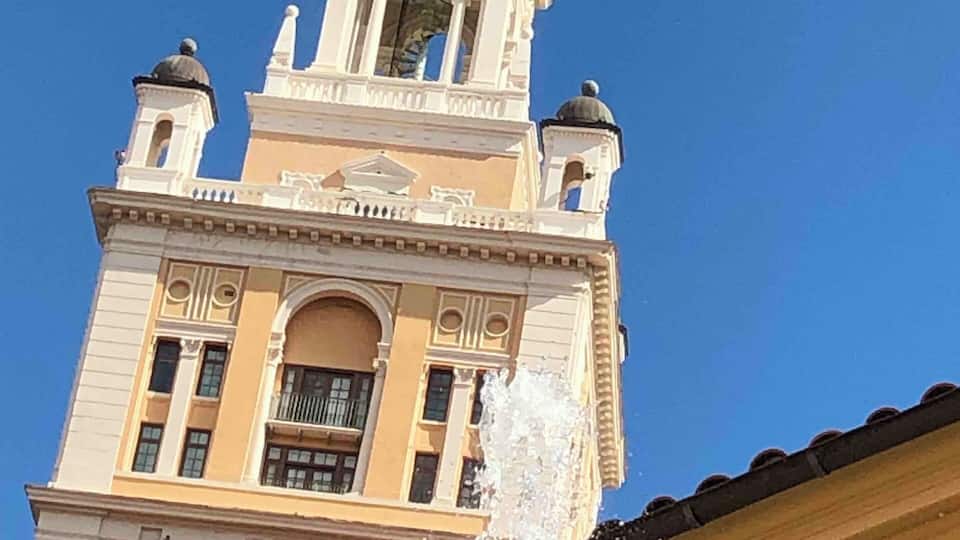 On our way to Miami International Airport we visited the Biltmore Hotel. Marvelous architecture and a busy Sunday morning schedule with a Mercedes Cavalcade. This massive tower is 20 stories high and has a spiral staircase.