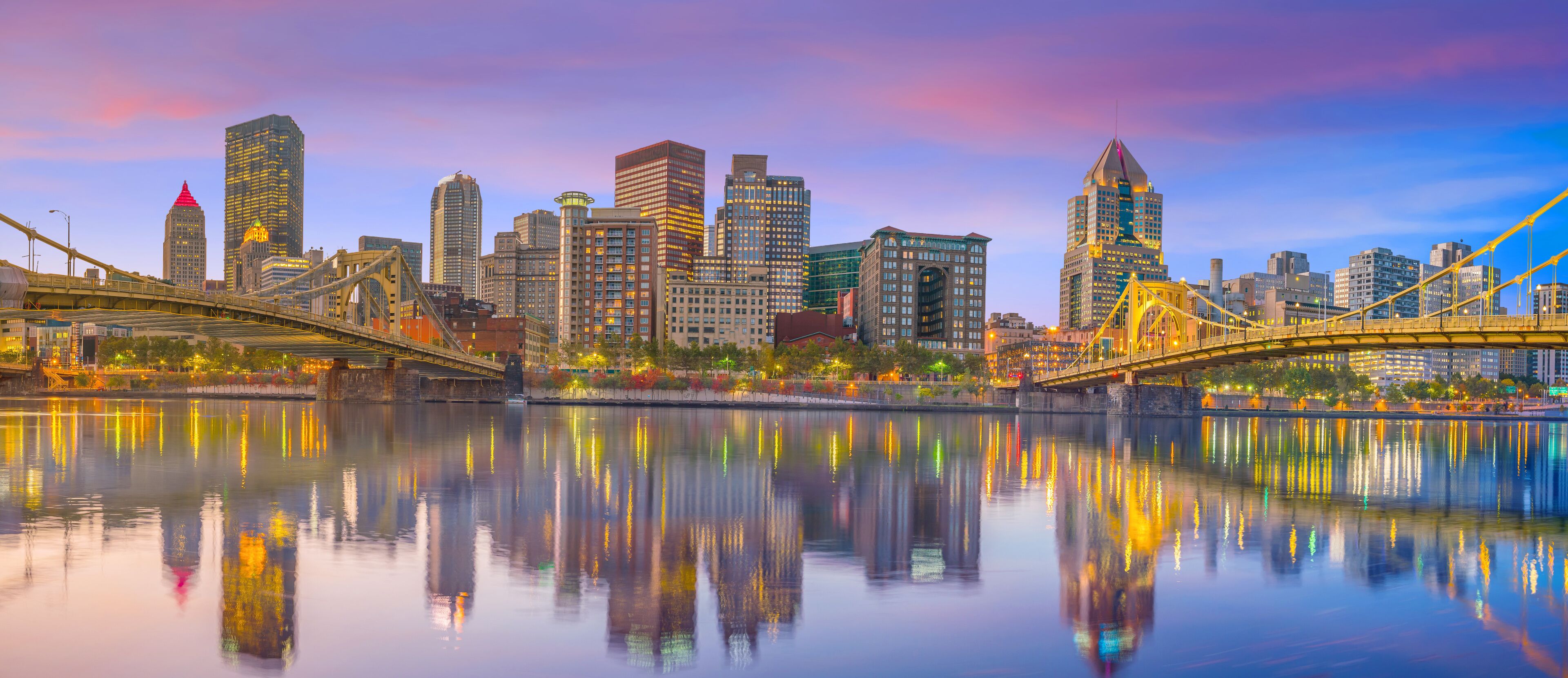 Panorama of downtown Pittsburgh at twilight