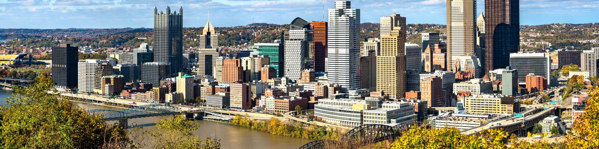 Panorama of Downtown Pittsburgh, known as the Golden Triangle. Pennsylvania, USA