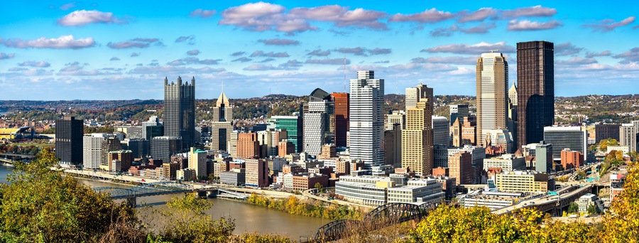 Panorama of Downtown Pittsburgh, known as the Golden Triangle. Pennsylvania, USA