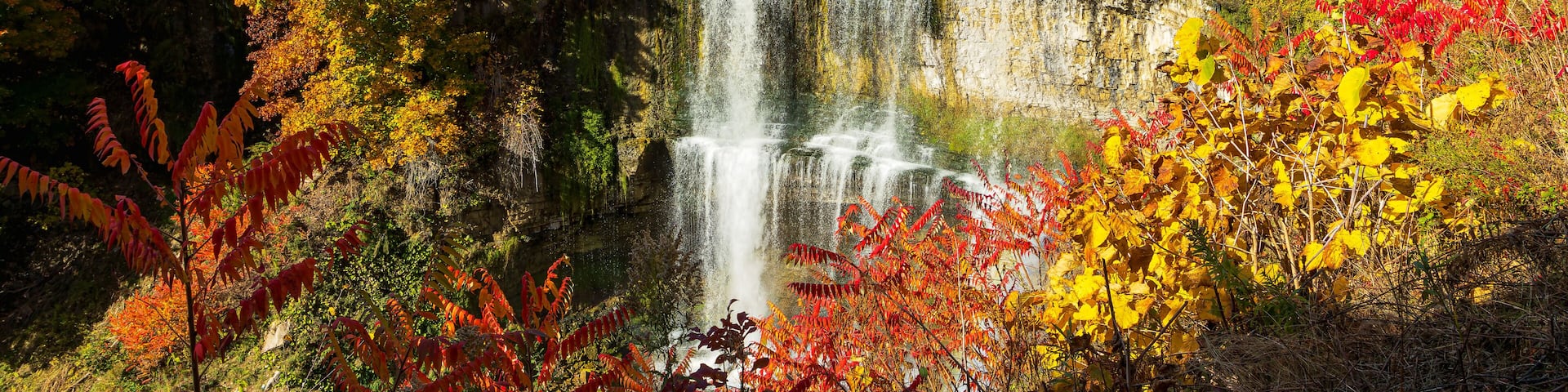 The Webster's Falls view along Spencer Gorge hiking trail in Hamilton, Ontario, Canada. Autumn Season.