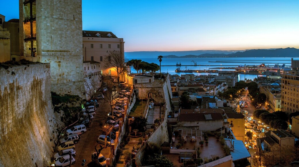 View at the sunset of the of the "Marina" district from the old Castle "Castello" district.
The picture was taken from the terrace in Via Santa Croce at the Caffe' Libarium Nostro.
On the left the Elephant Tower (Torre dell'Elefante) is visible.