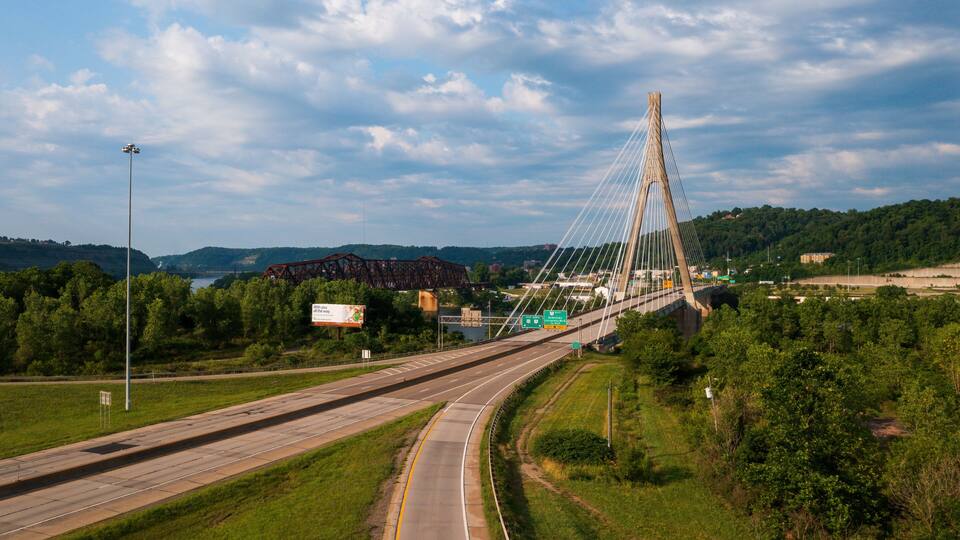 Veterans Memorial Bridge on US Route 22 - Cable-Stayed Suspension - Ohio River - Steubenville, Ohio & Weirton, West Virginia