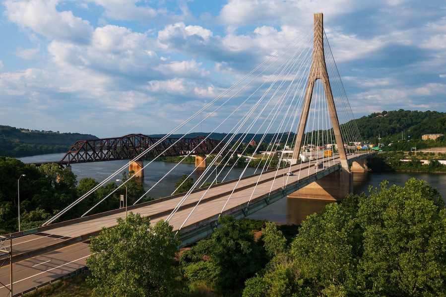 Veterans Memorial Bridge on US Route 22 - Cable-Stayed Suspension - Ohio River - Steubenville, Ohio & Weirton, West Virginia