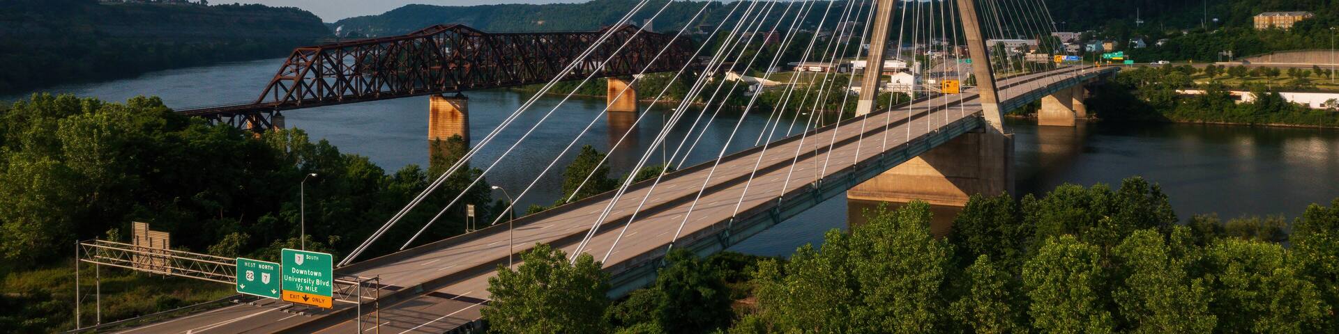 Veterans Memorial Bridge on US Route 22 - Cable-Stayed Suspension - Ohio River - Steubenville, Ohio & Weirton, West Virginia