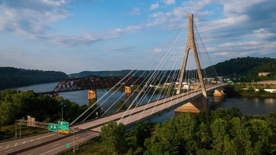 Veterans Memorial Bridge on US Route 22 - Cable-Stayed Suspension - Ohio River - Steubenville, Ohio & Weirton, West Virginia