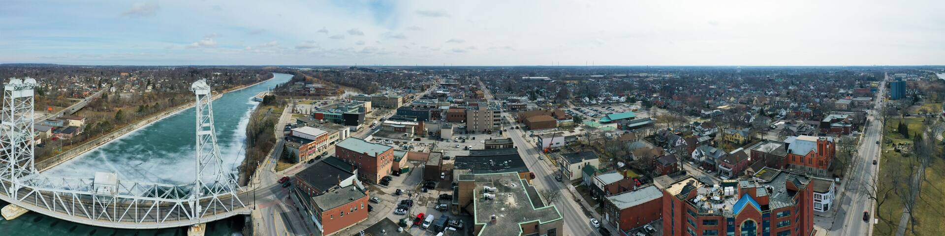 Aerial panorama view of Welland, Ontario, Canada