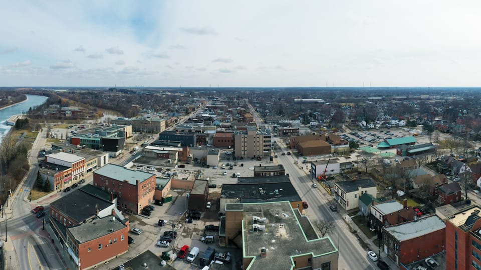Aerial panorama view of Welland, Ontario, Canada