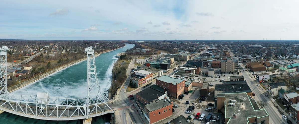 Aerial panorama view of Welland, Ontario, Canada