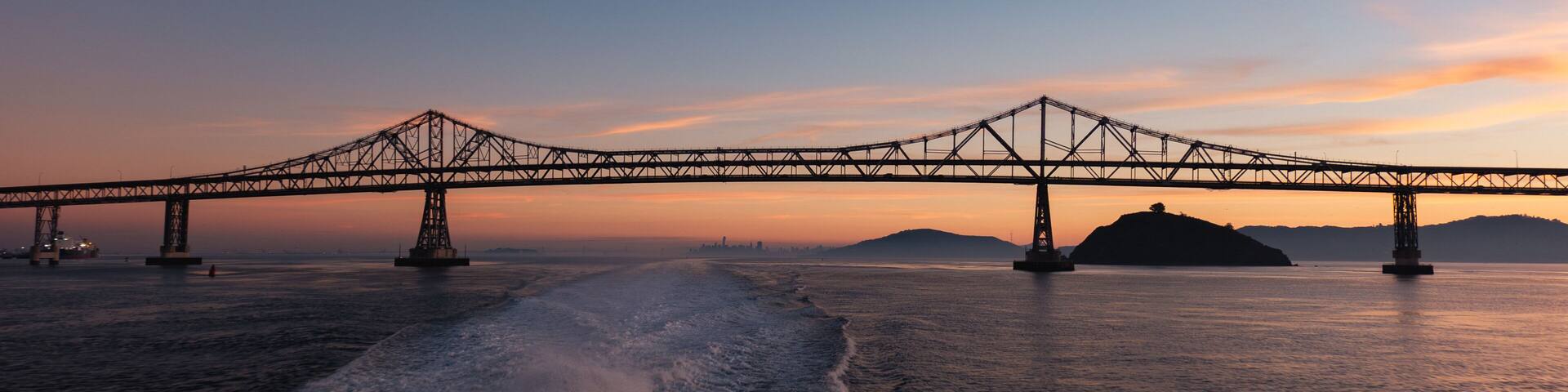 Richmond-San Rafael Bridge and San Francisco Skyline at Sunset