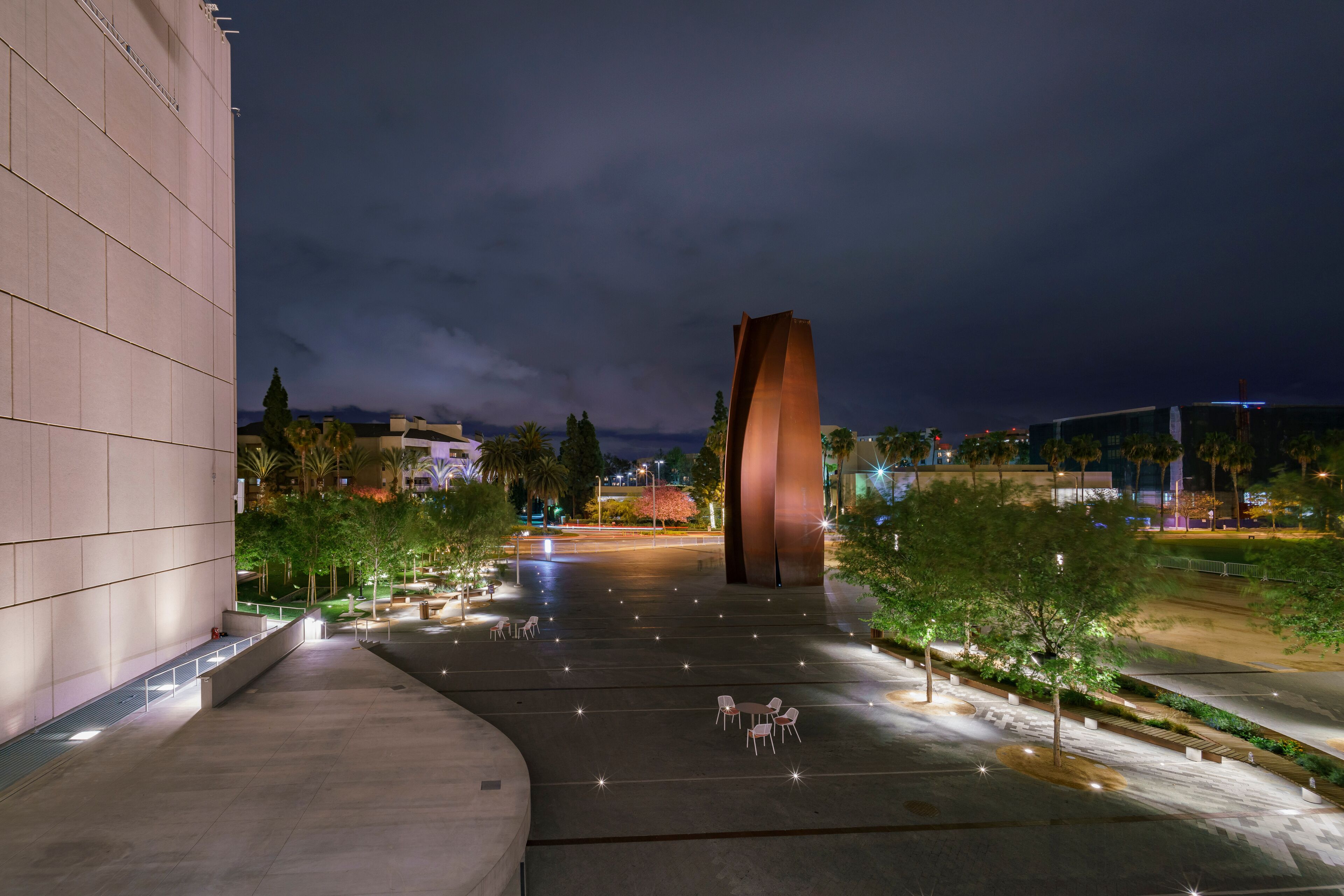 Exterior night view of the Segerstrom Center for the Arts