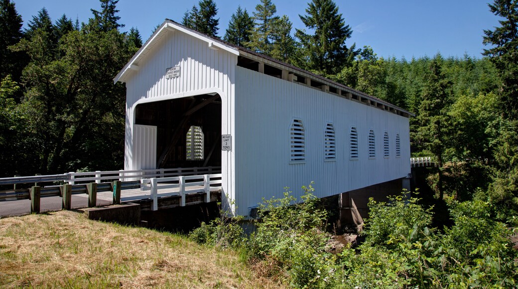 A wooden covered bridge around the Cottage Grove Area of Oregon USA America; Shutterstock ID 107914484