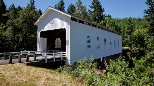 A wooden covered bridge around the Cottage Grove Area of Oregon USA America; Shutterstock ID 107914484