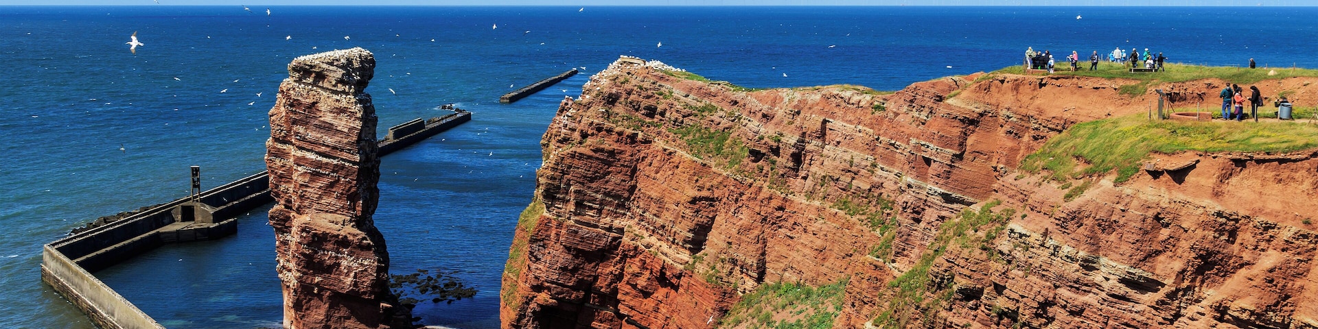 View of the cliffs from upper island of Heligoland, Germany