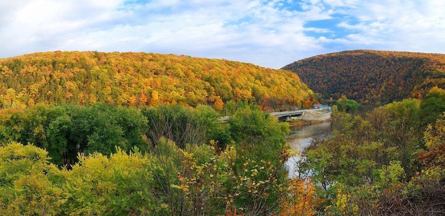 Delaware Water Gap panorama in Autumn