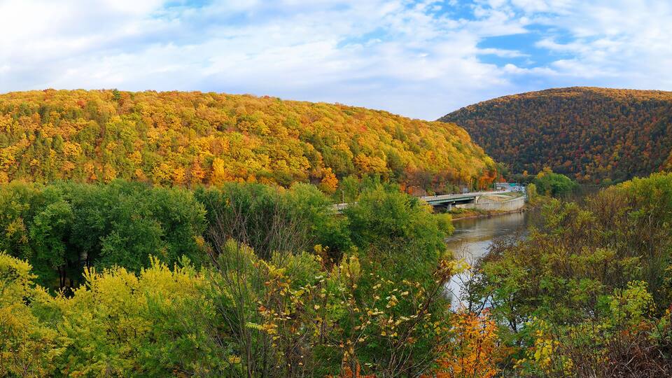 Delaware Water Gap panorama in Autumn