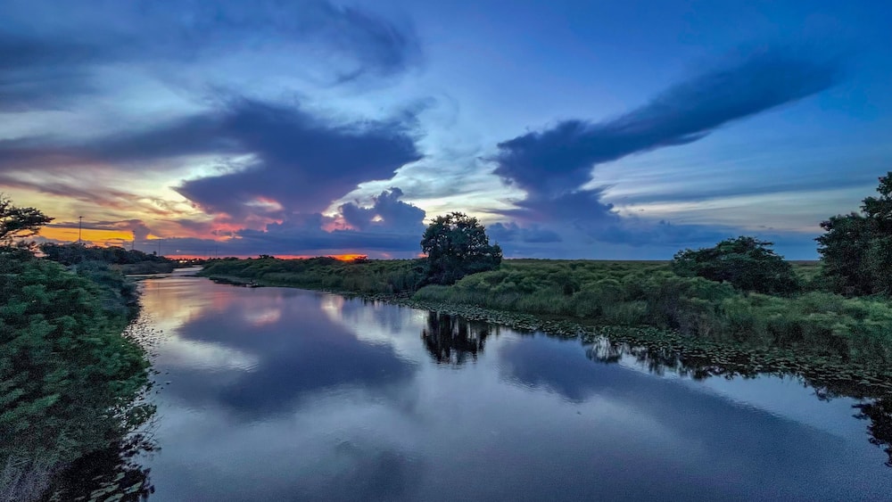 Swamp sunset and hurricane clouds