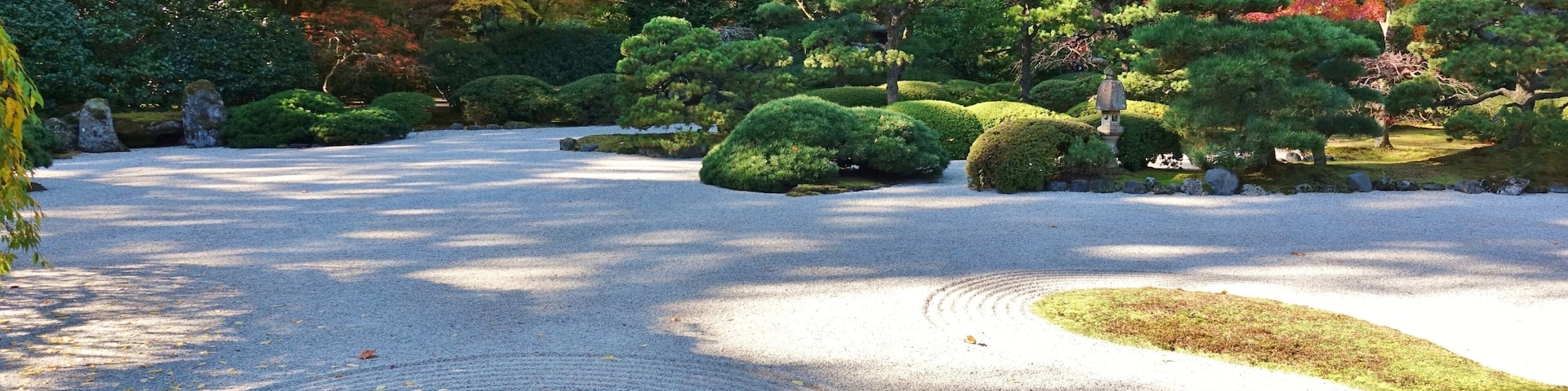 Autumn view of the landmark Portland Japanese Garden in Portland, Oregon