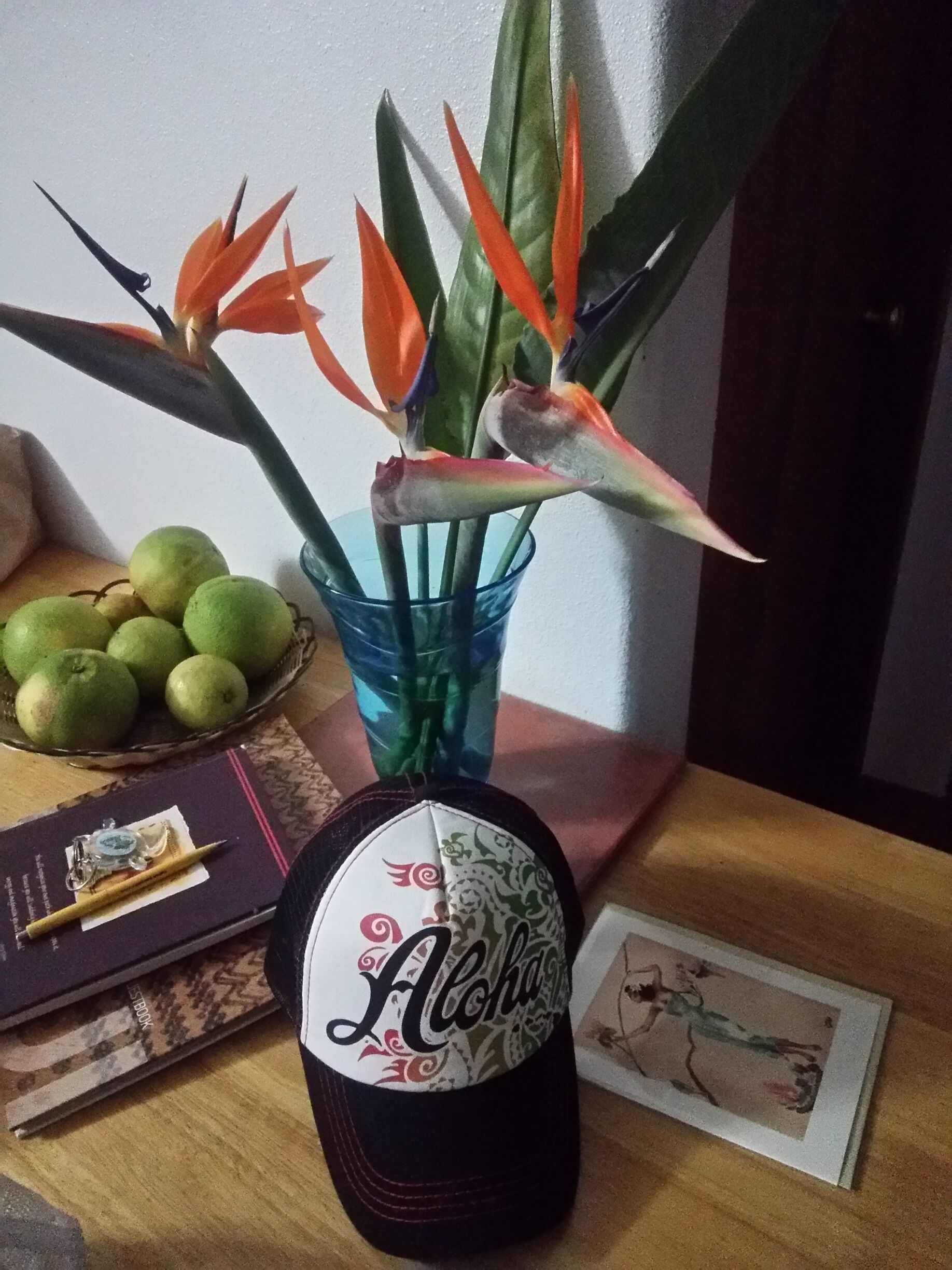 Fresh fruit and flowers at our air bnb place!