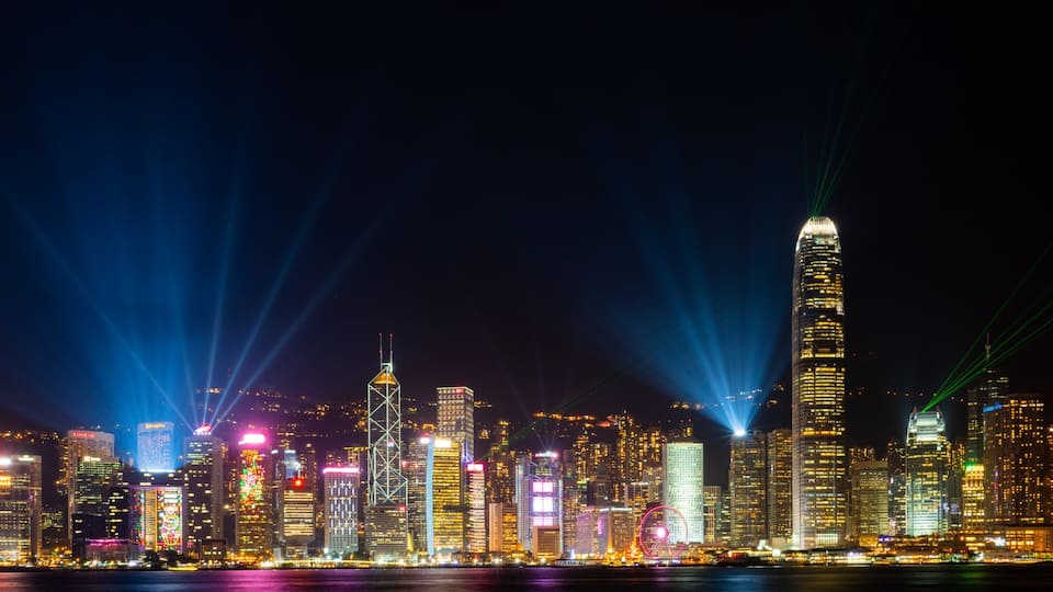 Hong Kong SAR showing a city, night scenes and landscape views