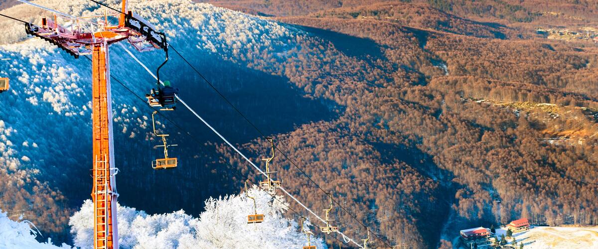 Naousa Greece- view of the lift of the famous ski center 3-5 Pigadia.