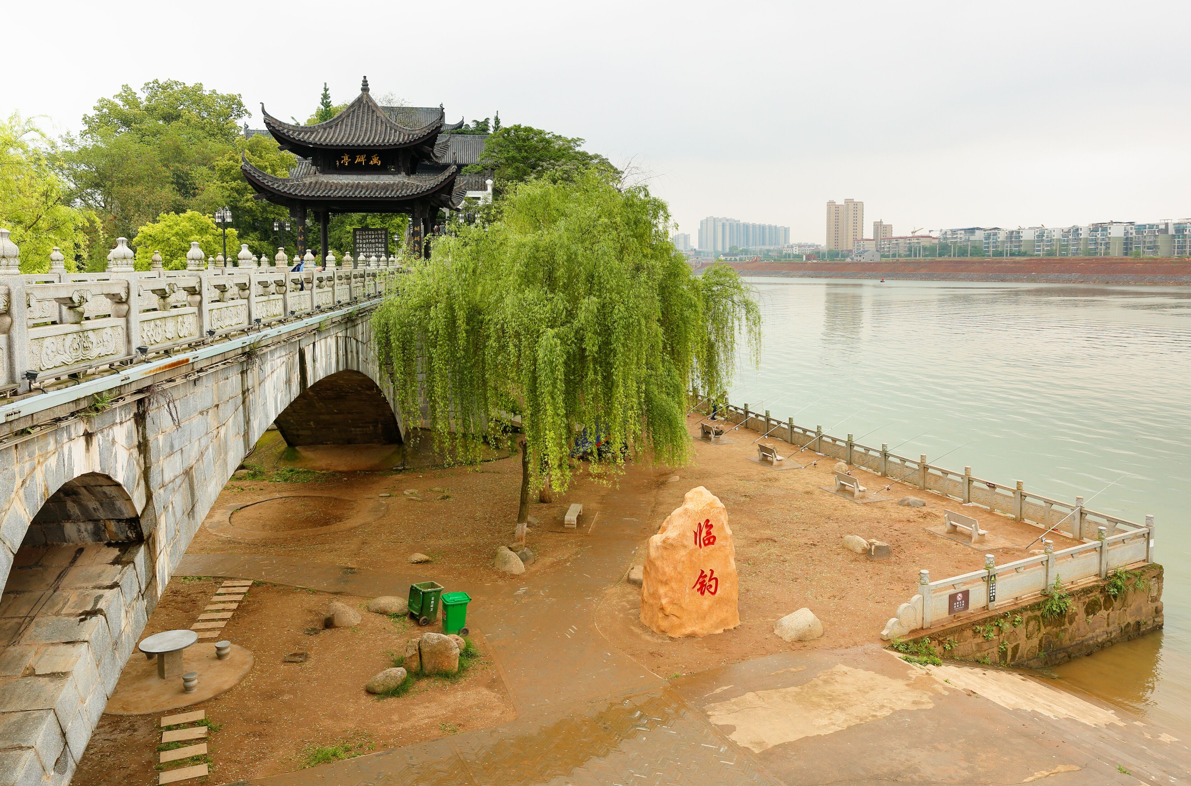 Shigu (stone drum) Park at Early Morning. The visibility is poor due to heavily polluted air.
