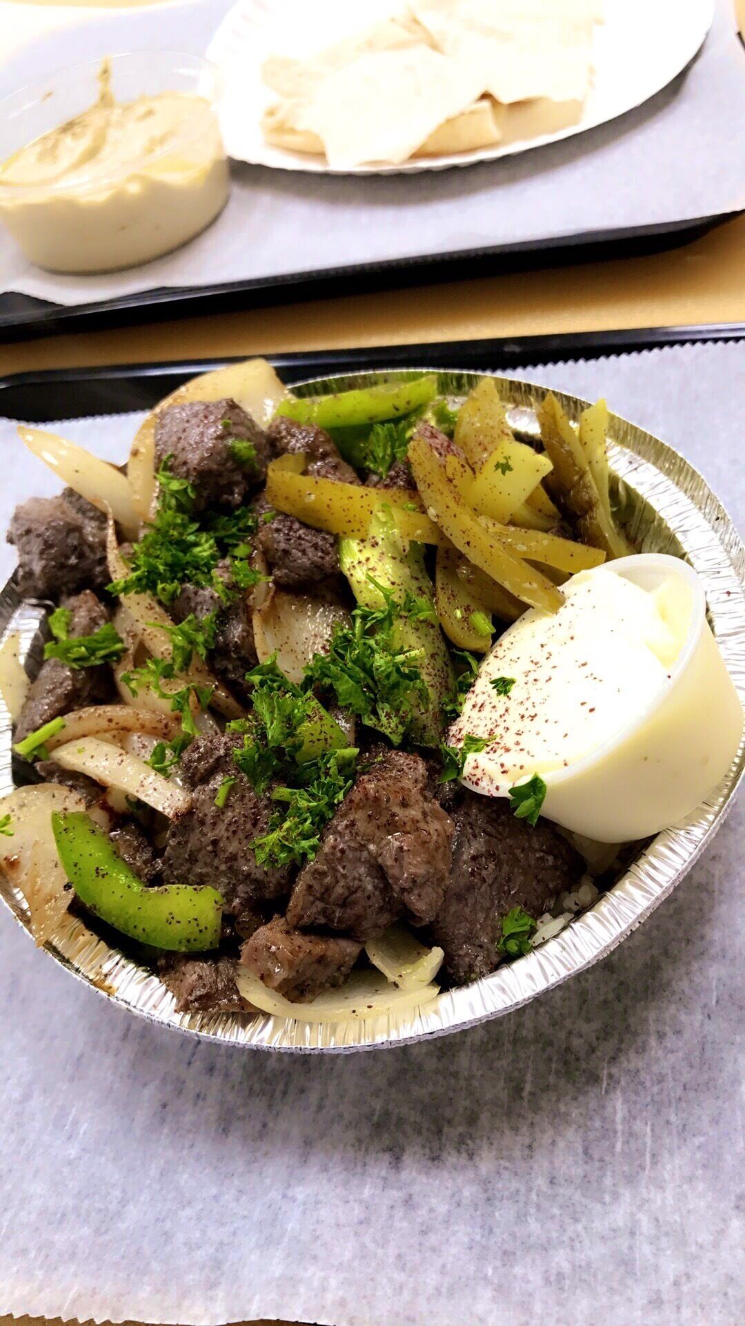 What a gem and it's so close to home. Lamb kebab with baba ganoush on the side. 