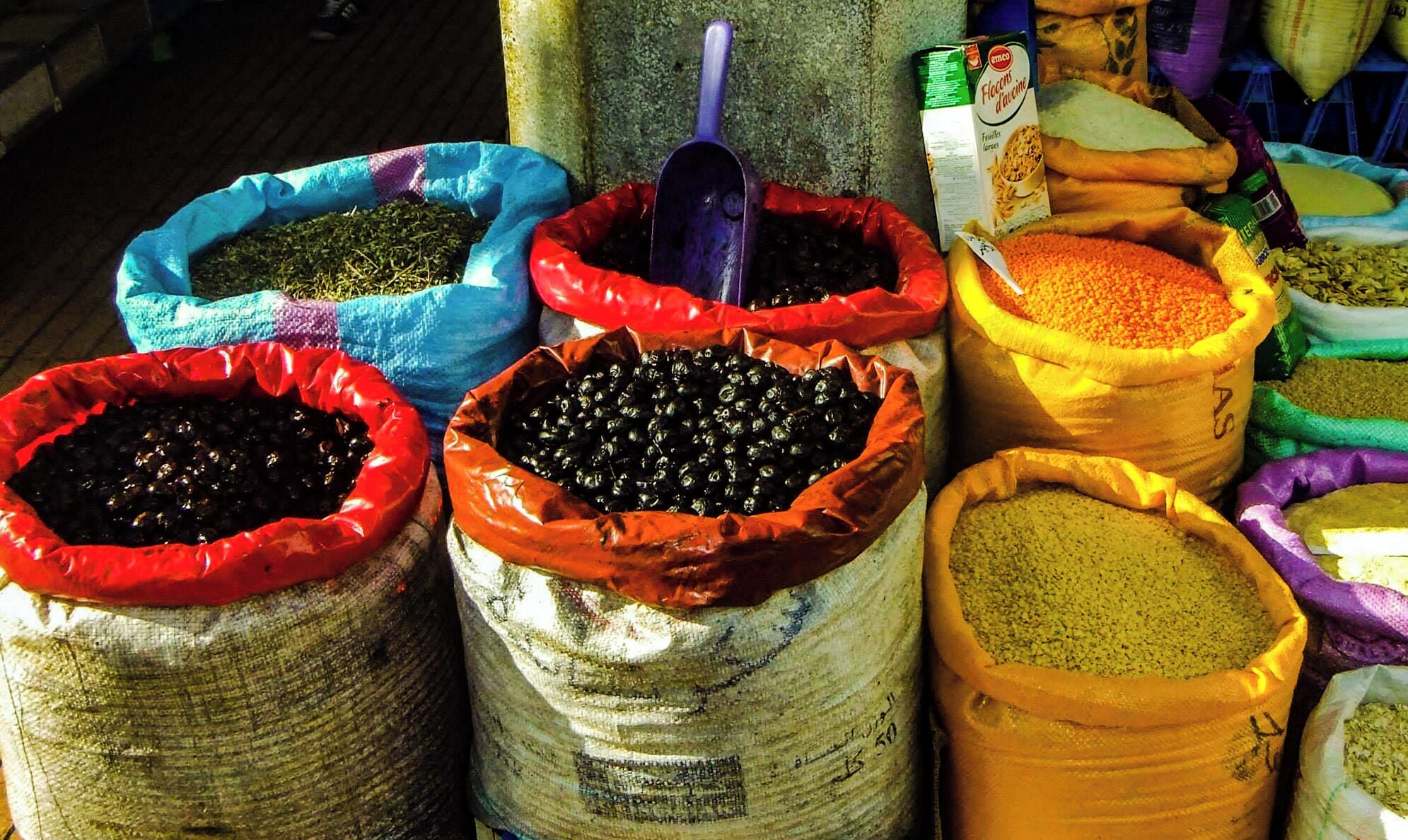 Variety of colourful spice for sale.