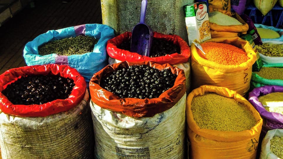 Variety of colourful spice for sale.