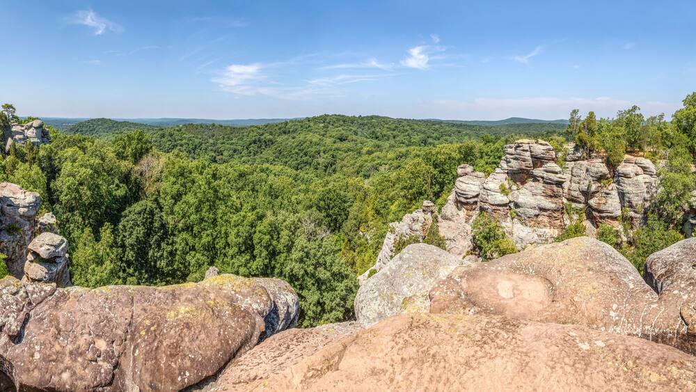 Garden of the Gods Wilderness features interesting sandstone rock formations and boulders in the scenic hills of Shawnee National Forest of southern Illinois.