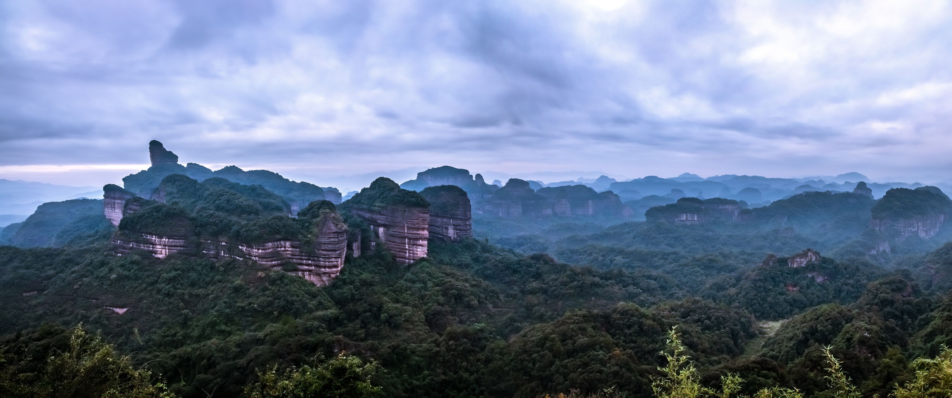 Overview of  the famous Mount Danxia, Guangdong, China