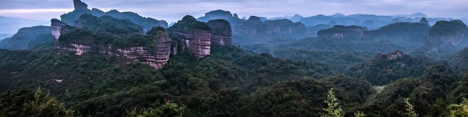 Overview of the famous Mount Danxia, Guangdong, China