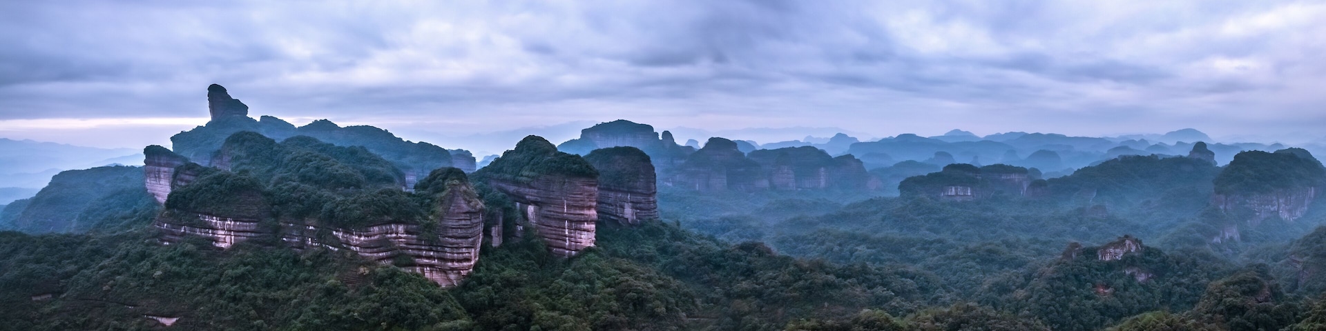Overview of the famous Mount Danxia, Guangdong, China