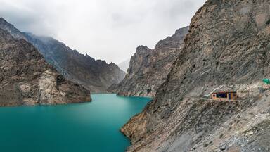 View of Pakistan country along the Hunza River from Hunza Valley to Pasu.