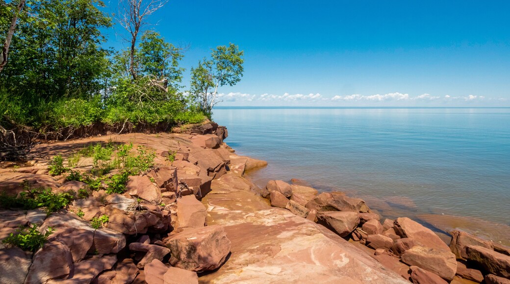 Beautiful Wisconsin Portion of the Lake Superior Shorelines. The Mountainous Regions Dotting the Horizon are the Shorelines of Minnesota
