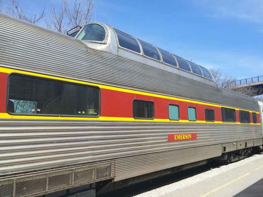 For an up-charge, you ride in the glass domed car for a panoramic view of the park.
 The Cuyahoga Valley Scenic Railroad travels south from Independence, OH through the Cuyahoga Valley National Park and winds up in Akron, OH. 
They have breakfast trains, brunch trains, wine trains, beer trains...
#NationalPark