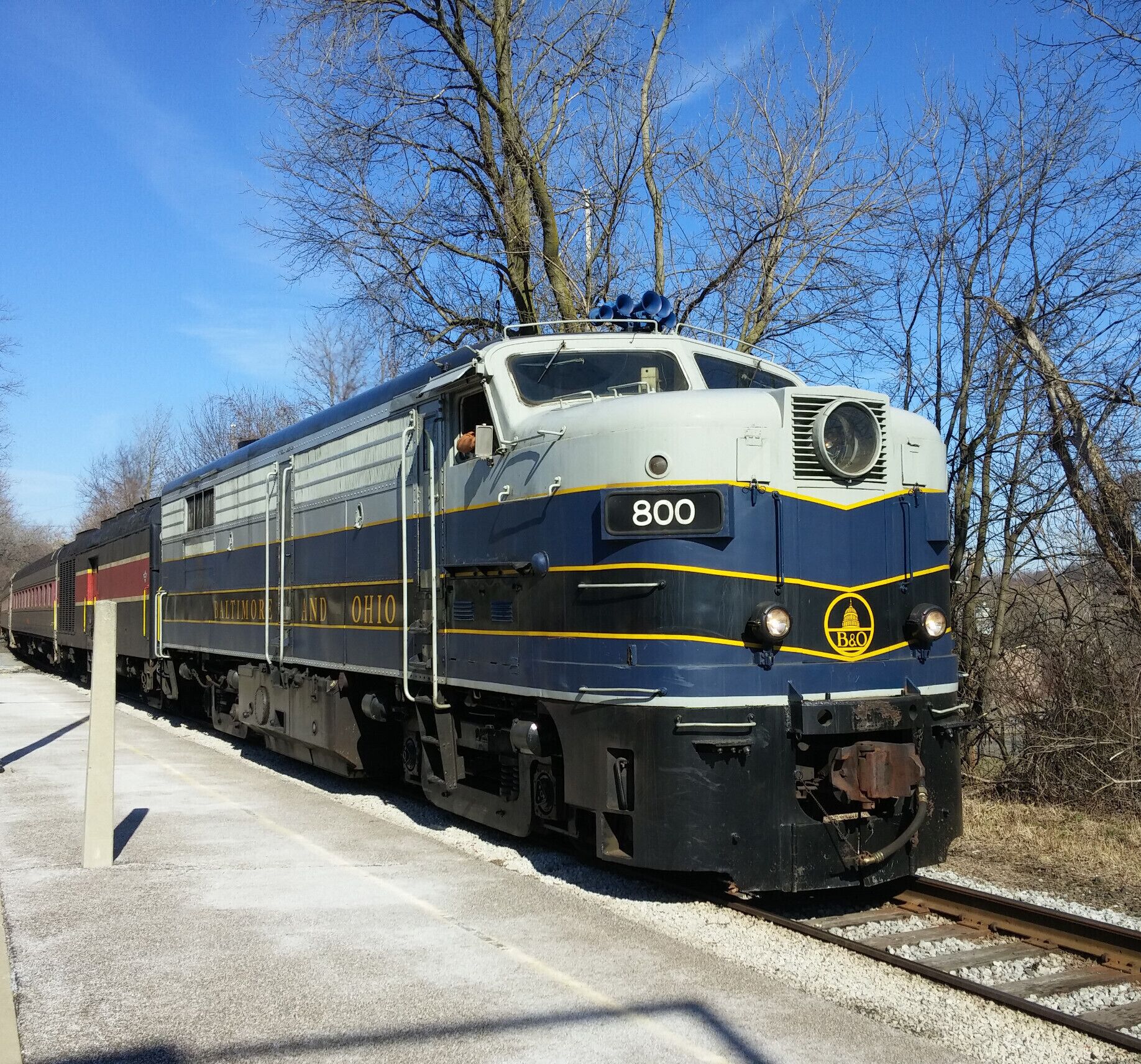 The Cuyahoga Valley Scenic Railroad travels south from Independence, OH through the Cuyahoga Valley National Park and winds up in Akron, OH. 

For $18 you can take the train for a three hour round trip through the park. You can stay on the train the entire journey, or you can get off and explore one of the small towns the train passes through.

They have an option to load your bike on the train so you can ride the train as far as you want and bike the rest of the journey.

They have breakfast trains, brunch trains, wine trains, beer trains...

#NationalPark