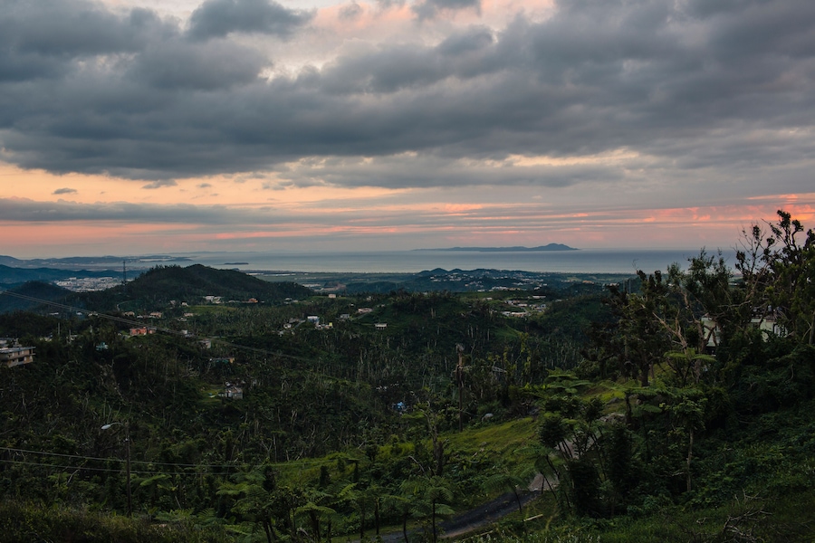 Beautiful sunset view overlooking Humacao and Vieques Island in Puerto Rico