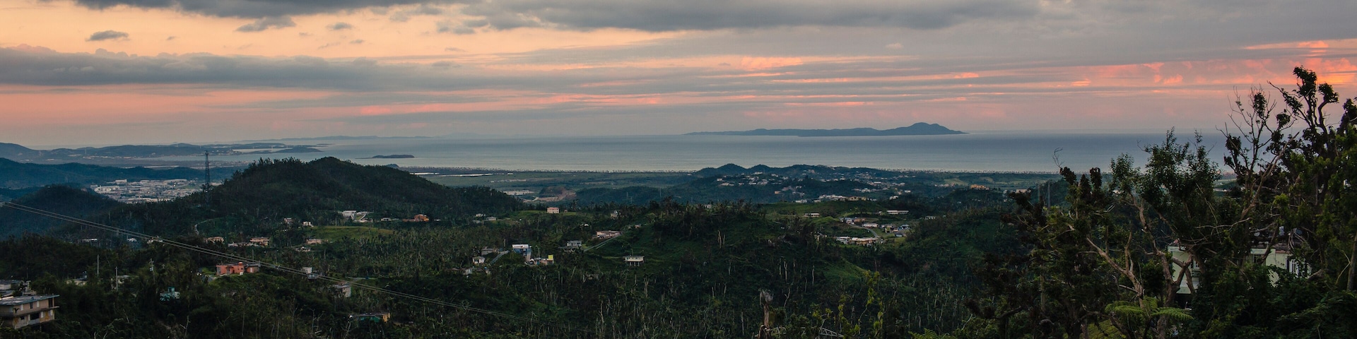 Beautiful sunset view overlooking Humacao and Vieques Island in Puerto Rico