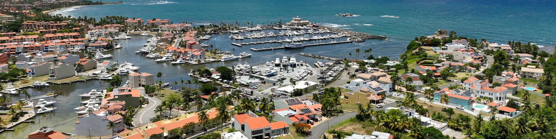 Aerial Vantage of Harbour View and Yacht Marina in the southern community of Palmas del Mar, Humacao, Puerto Rico