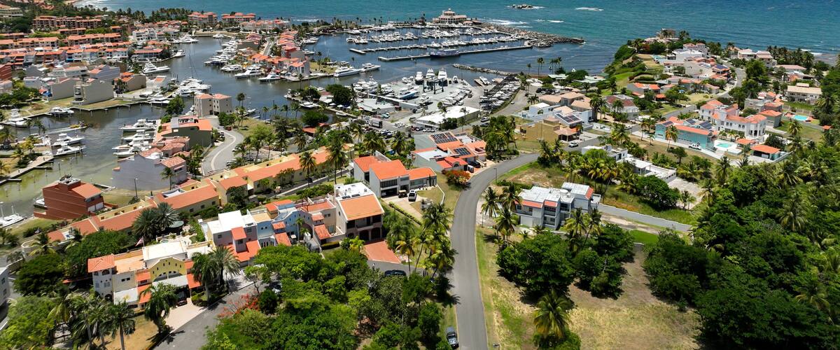 Aerial Vantage of Harbour View and Yacht Marina in the southern community of Palmas del Mar, Humacao, Puerto Rico
