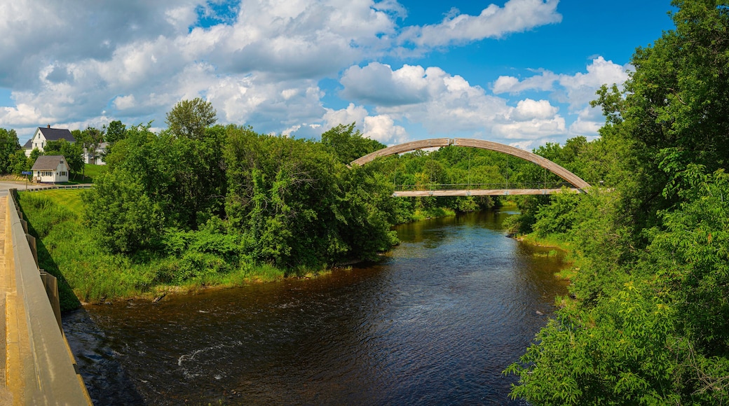 Gateway Crossing Bridge and Highway Route 1 over Houlton Riverfront Park in Northern Maine on a summer day