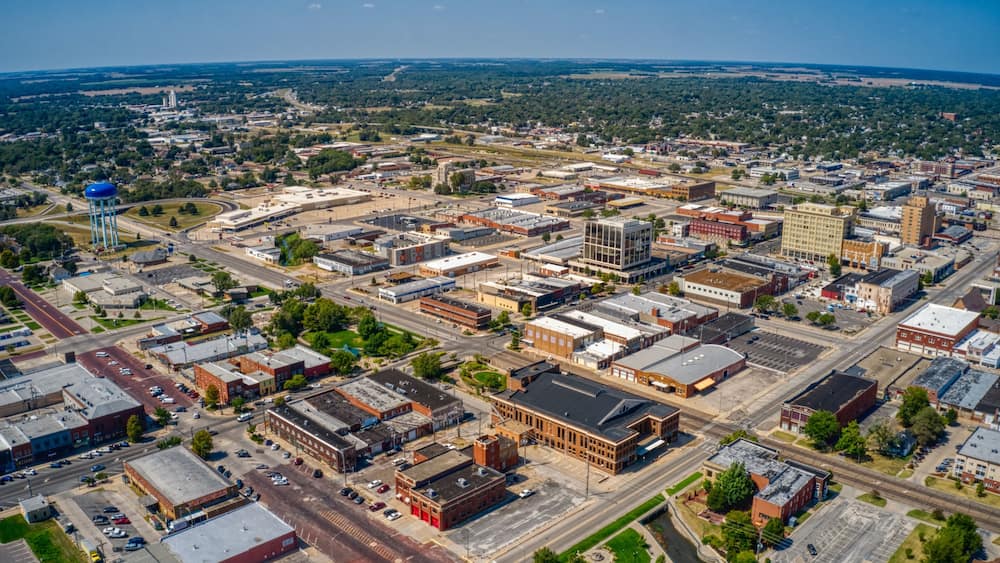 Aerial View of Downtown Hutchinson, Kansas in Summer